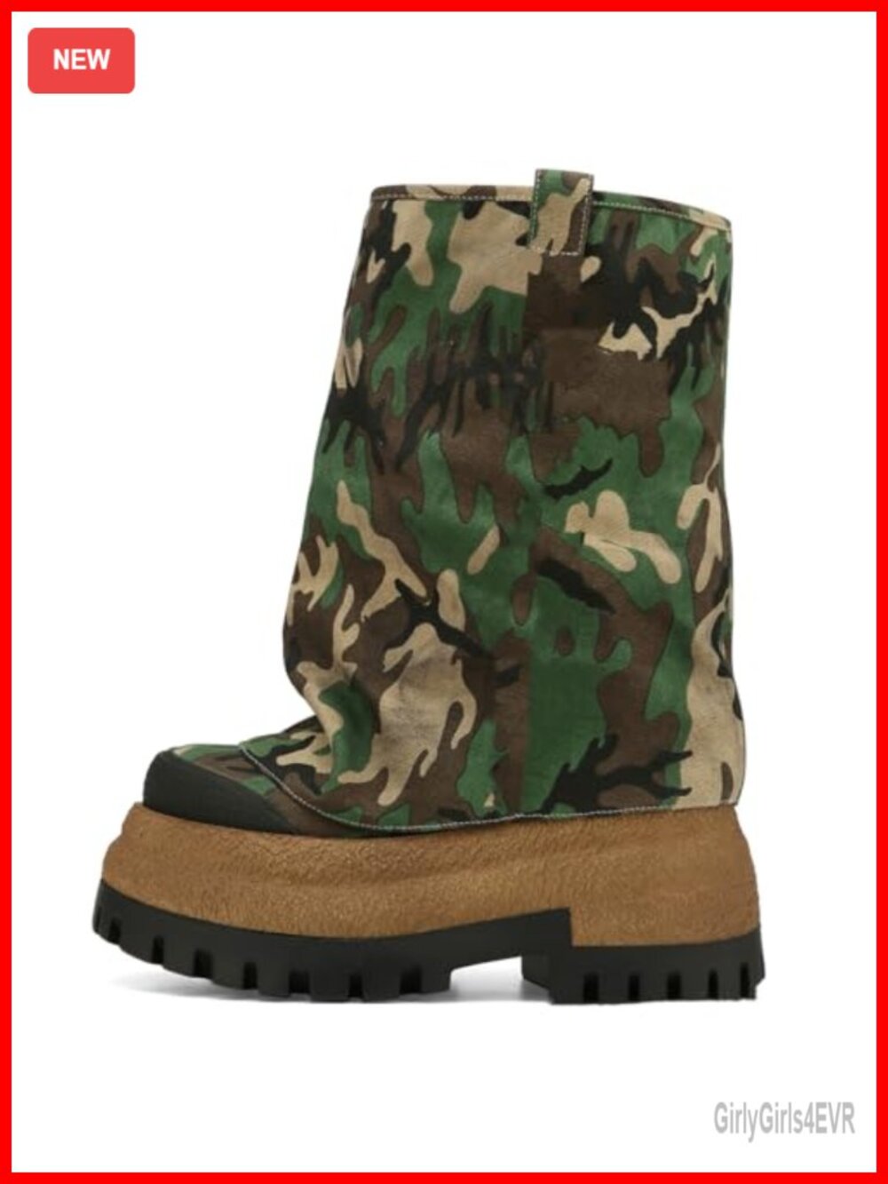 Women's Canvas Platform Mid Calf Boots Slouchy Round Toe